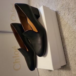 Chloé Black Leather Low Heel Loafers